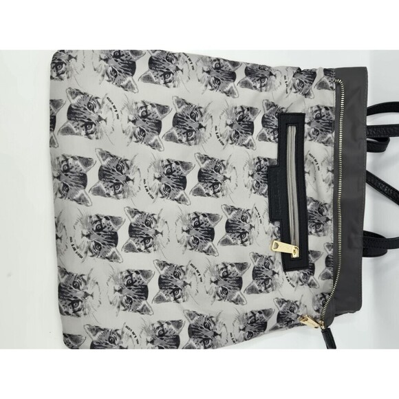 PAUL & JOE SISTER GREY & BLACK NYLON TOTE BAG SHOPPER CAT INTERIOR DOUBLE STRAPS - Picture 10 of 14